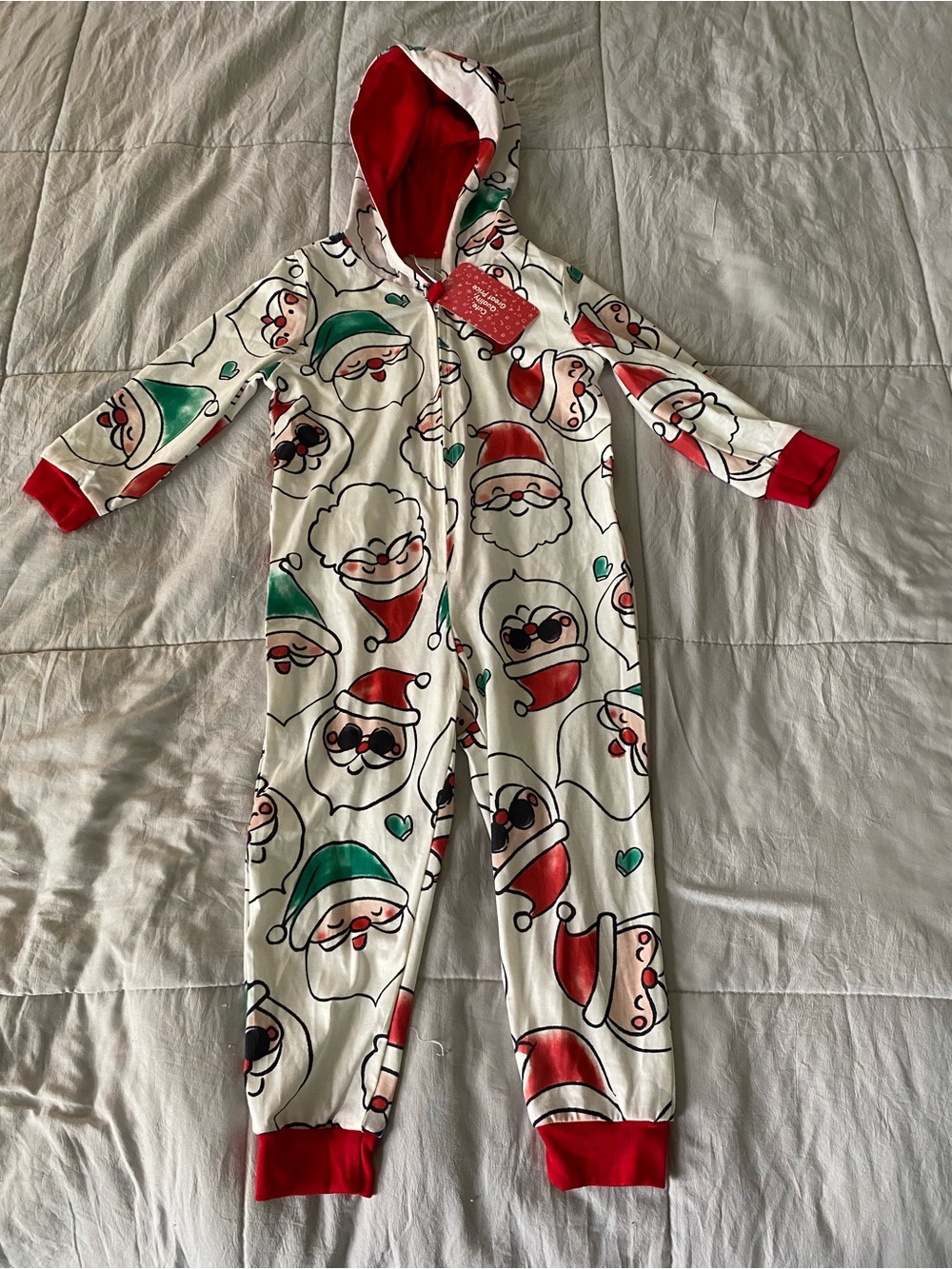 PatPat Red & Green Santa Hooded One-Piece Pajama